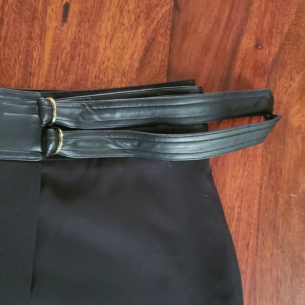 CALVIN KLEIN Black Pencil Skirt with Faux Leather Belt SIZE 14